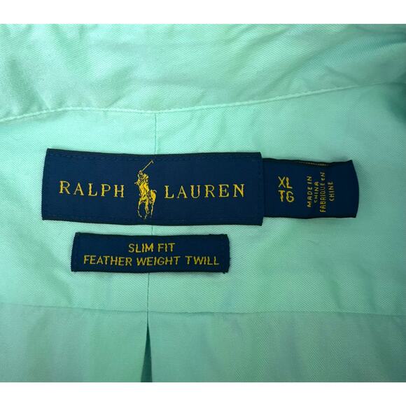Ralph Lauren Aqua Teal Slim Fit Featherweight Twill Button Down Shirt Men's XL - Picture 4 of 9